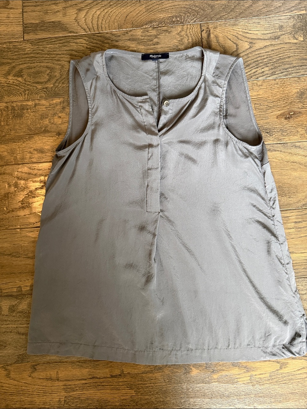 Madewell Grey 100% Silk Sleeveless Notch-Neck Camisole